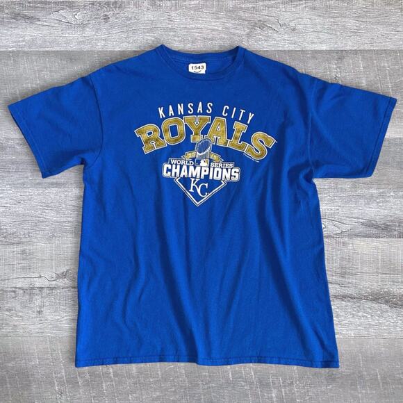 Kansas City Royals T Shirt Adult L World Series 2015 Blue Gold Short Sleeve - Picture 1 of 5